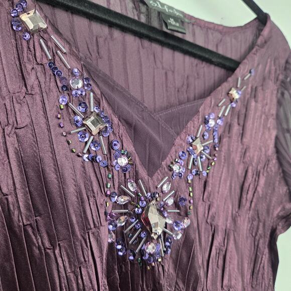 VTG S.L.Fashion M Purple Dark V Neck Witchy Gothcore Shark bite Asymmetrical Hem - Picture 3 of 10